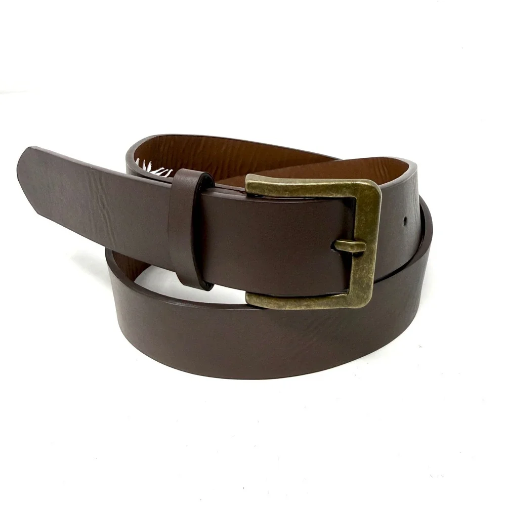 Zara Brown Faux Leather Belt Antique Brass Buckle 35mm 1020mm  Size 28 32